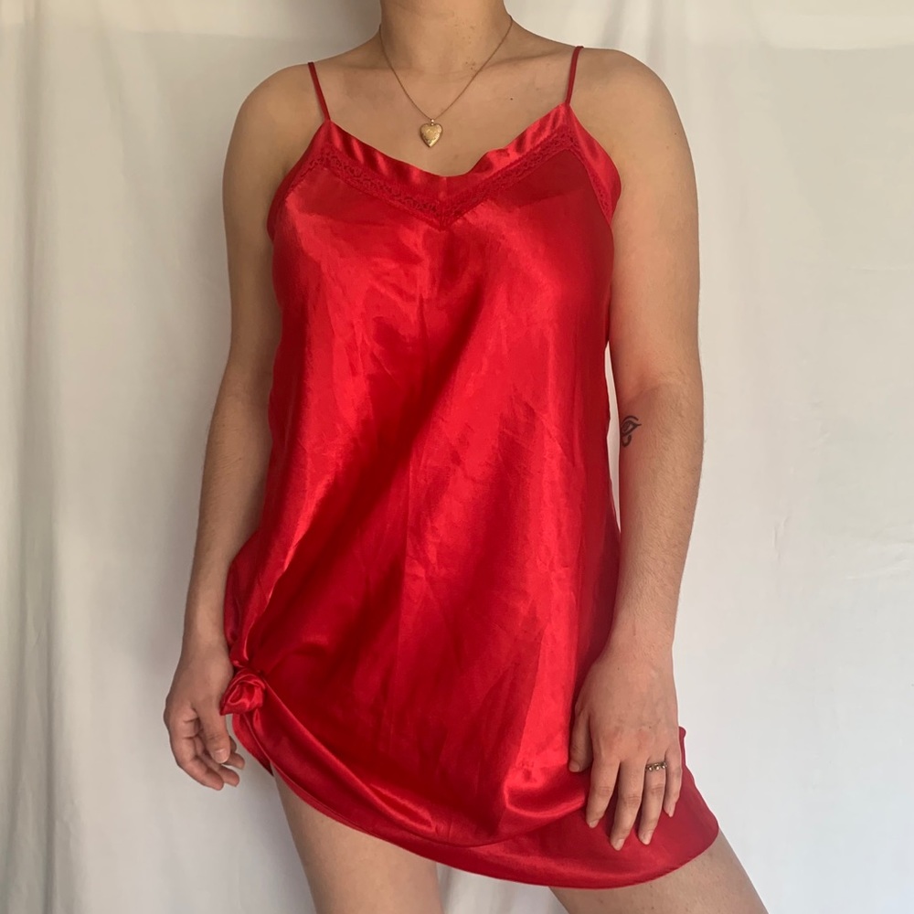 Vintage Red Silk Satin Slip Dress
